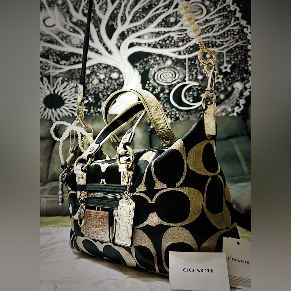 Vintage Coach soho shoulder bag Y2K Poppy Denim Coach Black and silver tote bag - Picture 5 of 17